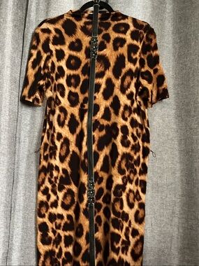 Velvet Torch Leopard-Print Midi Dress in Brown and Black